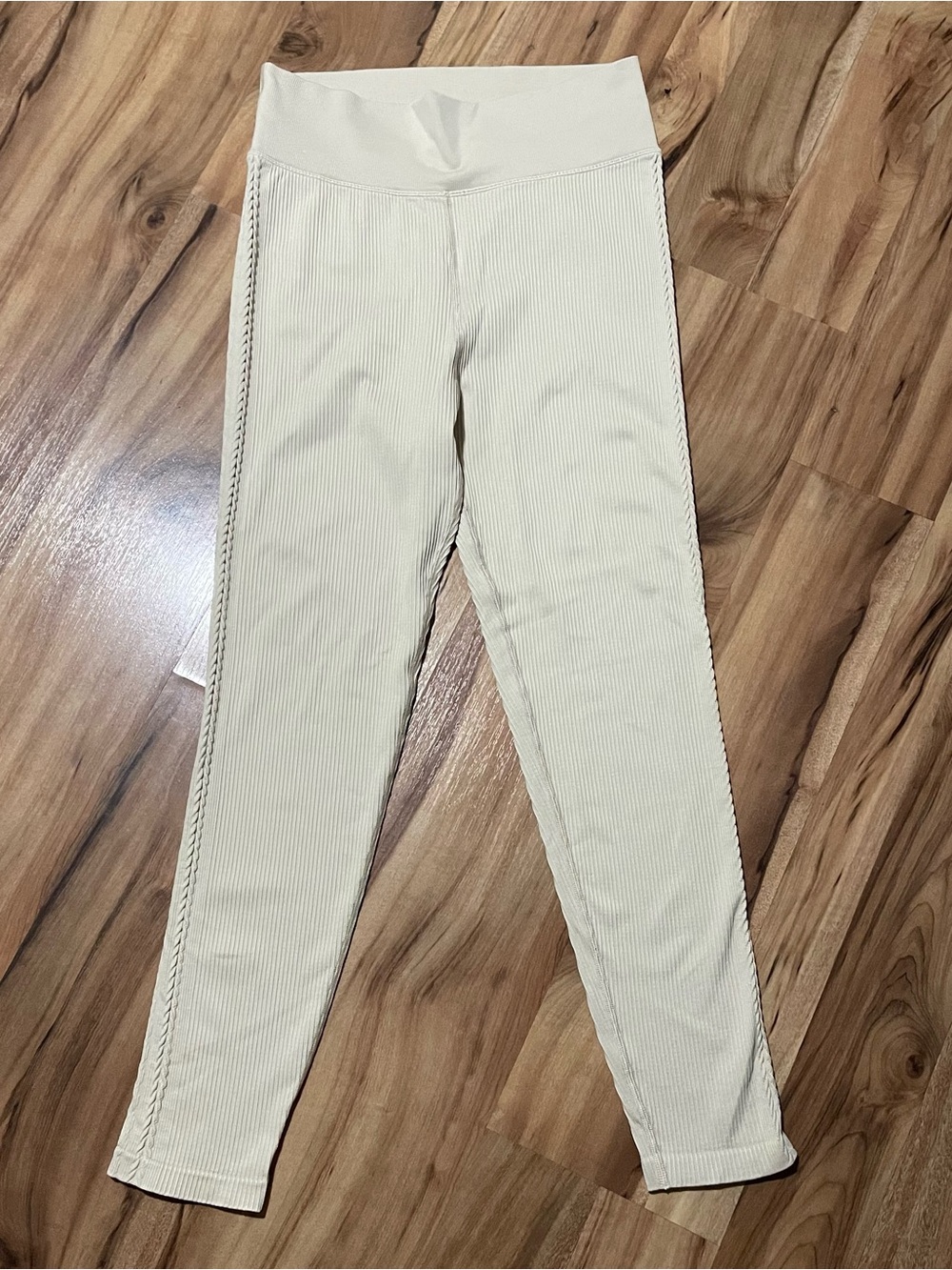 OFFLINE By Aerie High Waisted Textured Ribbed Leggings Braided Trim Cream XXL